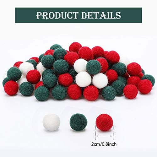 120 peças Bolas de feltro de Natal Bolas de lã de natal verdes brancas e vermelhas de lã Felta Pom Poms Diy Bolas