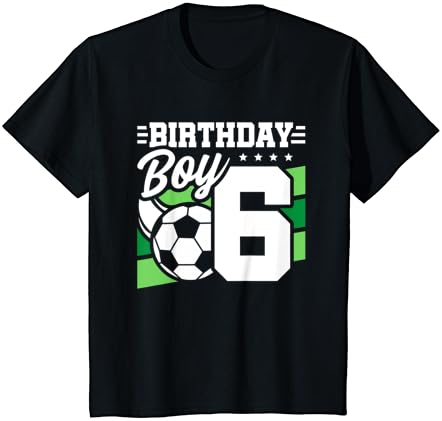 Festa de aniversário de futebol infantil - menino de 6 anos - camiseta de 6 anos