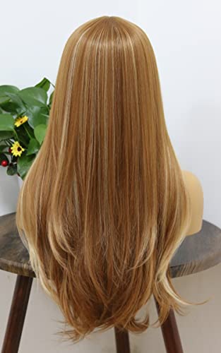 MSMYRNS Ginger Brown peruca sintética com franja loira 613 destaque