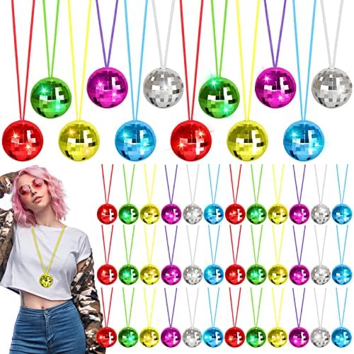 48 pacote de colorido colorido colorido colar de bola de bola 70s colares de festa de disco