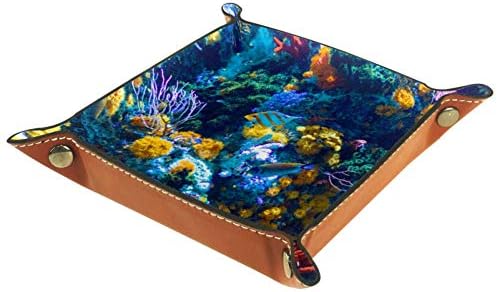 AISSO Bandeja Bandeja Subaquática Mundial Recifes de Coral Impressão Jóias de Couro Caixa Organizadora de Bandejas