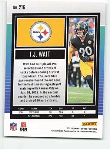 2022 Pontuação 216 T.J. Watt Pittsburgh Steelers NFL Football Trading Card