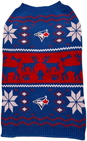 Animais de estimação MLB MLB Toronto Blue Jays Christmas Dog Sweater, tamanho grande, fantasia de férias para cães, suéter quente e esportivo de animais de estimação