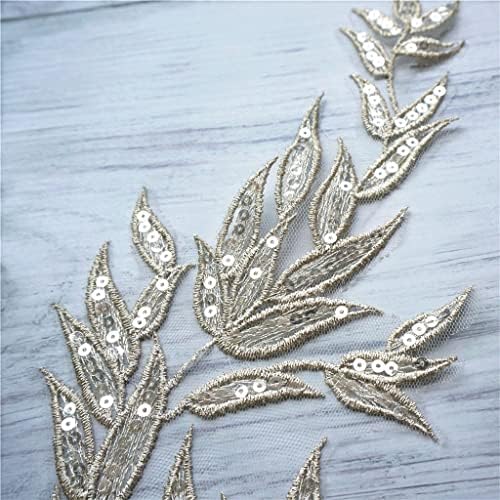 TJLSS 2pcs folhas de ouro de ouro claro Laca de laca de lantejoulas de lantejoulas do vestido bordado de colarinho de colarinho para vestido de noiva DIY