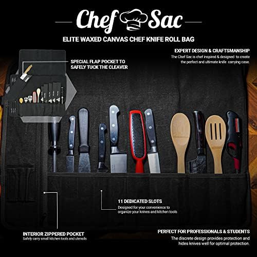Chef Sac Elite Chef Saco de rolos de faca com guardas de faca de 4 pacotes incluídos