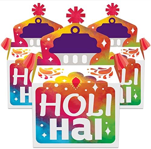Big Dot of Happiness Holi Hai - Favores de festa da caixa de tratamento - Festival of Colors Party Goodie Gable Boxes - Conjunto de 12