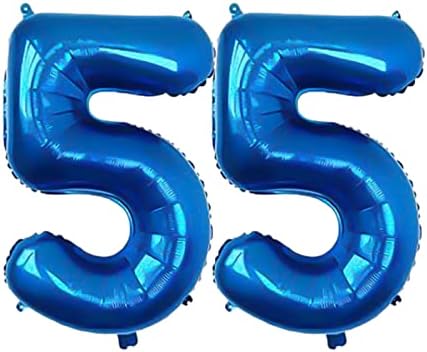 Xlood número 55 balões de 32 polegadas alfabeto de balão digital de 32 polegadas 55 balões de aniversário dígitos 55 balões de hélio grandes balões para festas de aniversário suprimentos de casamento banho de noiva do casamento, número de noiva azul 55º