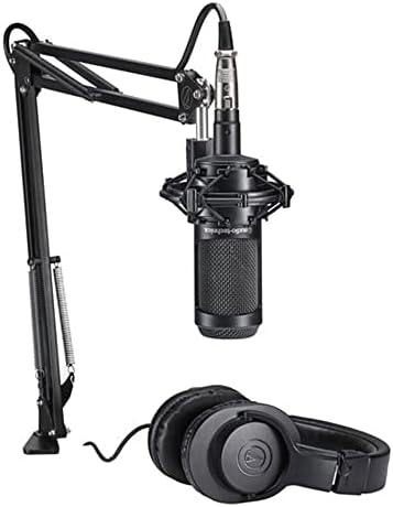Microfone de Microfone de Condensador de Studio Audio-Technica AT2035pk com fones de ouvido ATH-M20X e braço de lança com