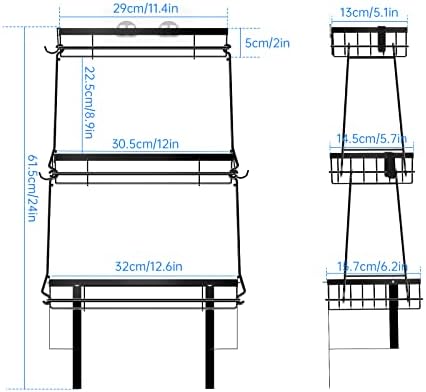 NIHOME Organizador de banheiro de metal de três camadas com ganchos, design de economia de espaço montado na parede, instalação