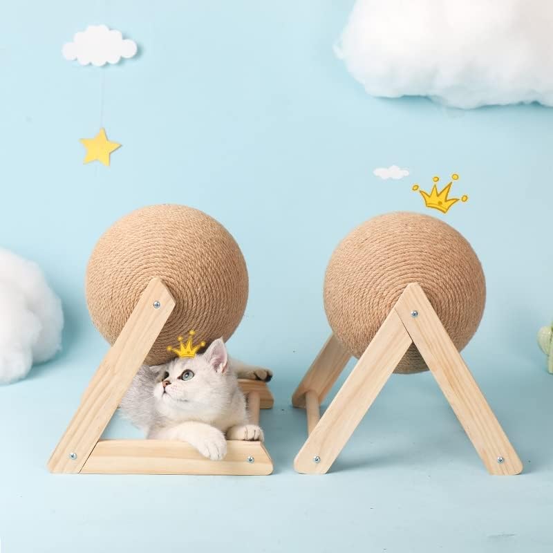 Walnuta gato arranhando a bola de madeira mobiliário de estimação sisal corda bola de brinquedo de brinquedo de brinquedos