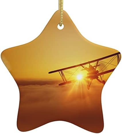 Avião de aeronave no pôr do sol 2022 pingente de cerâmica de Natal para decorar a árvore de Natal