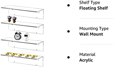 LikeU 4 PCs prateleiras flutuantes de acrílico transparente exibem borda, prateleira de armazenamento de 5 mm de parede de 5 mm com