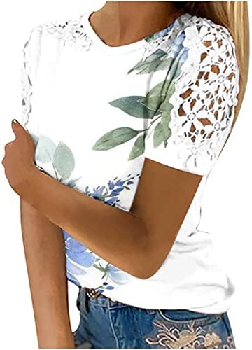 Camisas havaianas de renda para mulheres Moda de verão Slim Fit Top Top Beach Blusa do sol floral Blusa casual Bohemian Tshirt