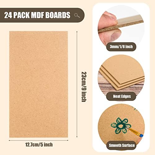 24 Pack Mdf Wood Board for Crafts 5x9x1/8 polegadas-3 mm de espessura de fibra de fibra de densidade média inacabada