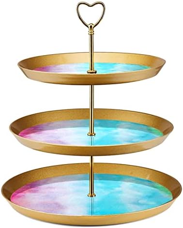 Stands de bolo Conjunto de 3, colorido Rainbow Stripe Bordal Bolo Pedestal Display Table Sobessert Stand para Celebração do
