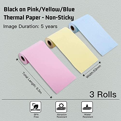MEMINKING T02 Pocket Thermal Bluetooth Impressora com papel térmico rosa/amarelo/azul-5 anos não gente 53mmx6.5m, compatível