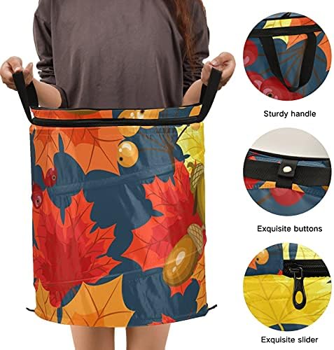 Folhas de outono Pop up up lavanderia cesto com tampa com zíper cesta de roupa dobrável com alças Organizador de roupas de cesta de armazenamento dobrável para quarto de garotos quarto de quarto