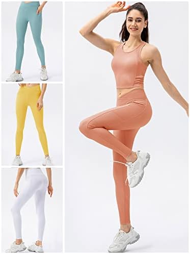 Aldeias de ioga com alisadas de esportes femininos xixi com bolsos com calças nervuras para ginástica de exercícios, perneiras de ioga