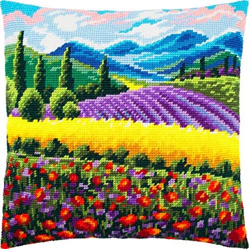 Provence. Kit de agulha. Jogue travesseiro 16 × 16 polegadas. Tela de tapeçaria impressa, qualidade européia