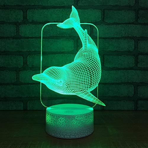 Jinnwell 3d peixe golfinho noturno lâmpada leve ilusão 7 cor de cor toque toque mesa lâmpadas de decoração de mesa Led