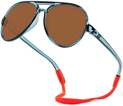 Óculos de sol polarizados com hipsterkid com alça para infantil/criança | Quadro flexível, de proteção UV - Aviador,
