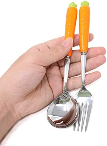 Honbay 2pcs Forks de aço inoxidável e colheres com alça de cerâmica Cenout Fork Spoon Dinner Tabelware para cozinha e restaurante