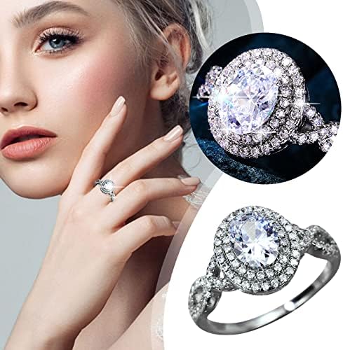 2023 nova forma prata grande redonda redonda anel de diamante completo diamante redondo anel de strassina elegante geometria