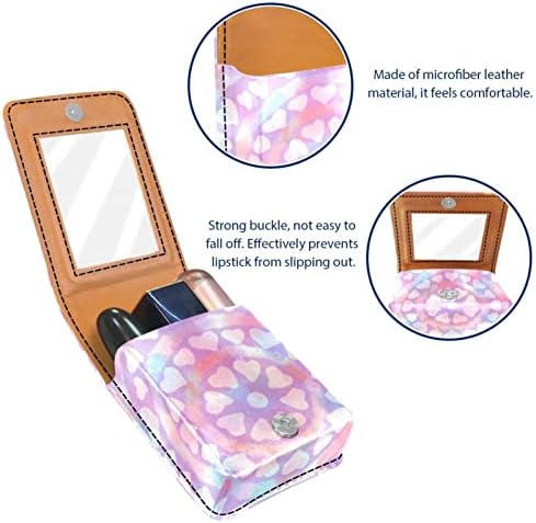 Mini maquiagem de Oryuekan com espelho, bolsa de embreagem Leatherette Lipstick Case, adorável círculo de coração rosa