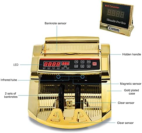 Godnoei Gold Money Counter Machine com contagem de valores, dólar, UV UV/mg/Ir contra-detecção contra-contador, modos de adição