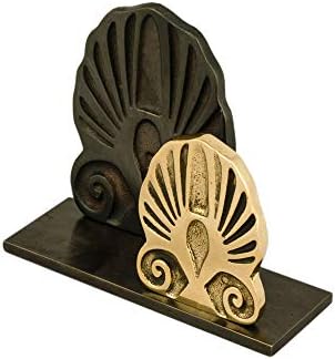 Titular do cartão de visita - acessório de mesa de metal sólido artesanal - marrom escuro e ouro, design antefix duplo