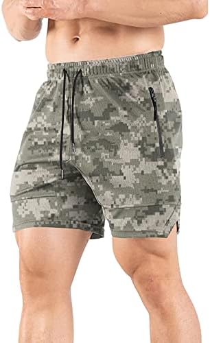 Shorts de treino 2 em 1 masculino masculino esportivo de fitness e uma malha leve de malha de malha respirável calça de camuflagem com
