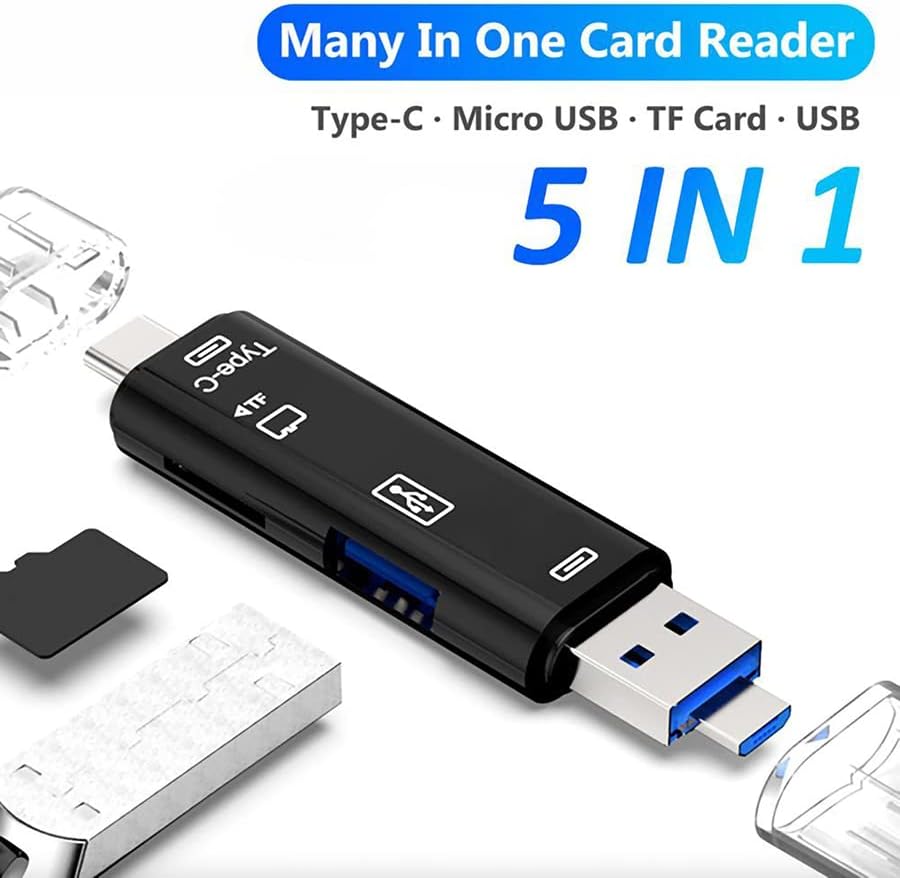 Volt+ 5 em 1 Cartão multifuncional Leitor compatível com Xiaomi Mi 11 Ultra possui USB tipo C/ MicroSB/ TF/ USB 2.0/ SD Reader