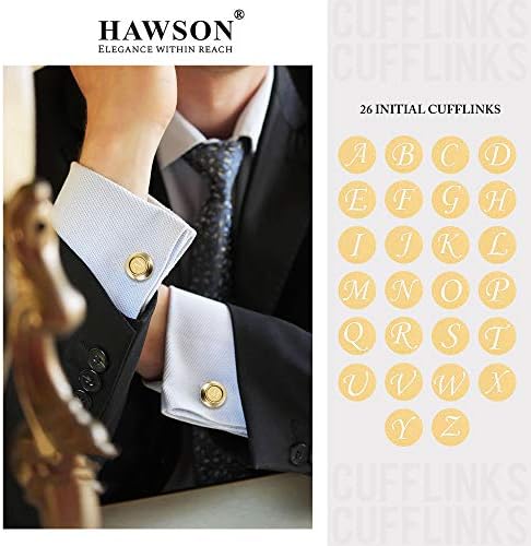 Hawson 2 polegadas clipes de gravata e conjuntos de abotoaduras para homens A-Z Gold Graved Letter Cufflinks e clipes de gravata conjuntos para casamento formal de negócios