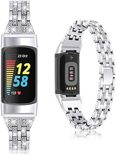 Uzviyo Compatível para Fitbit Charge 5 Watch Band, Jóias de jóias ajustáveis ​​Metal de aço inoxidável Substituição de pulseira para