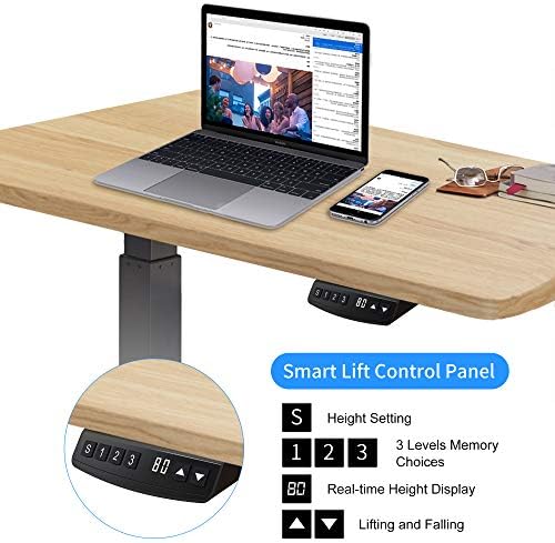 Hi5 Hight All Earling Soldable Solicable Desk com Painel de Controle de LED 47,2 x 24 polegadas Sit Stand Home Office Workstation Top preto+quadro preto