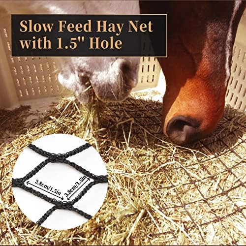 Bloomoak grande rede redonda de feno redonda para cavalos, 6 * 6 pés quadrados quadrados integrais alimentação lenta de feno alimentador de rede para gado, com orifício de 1,5