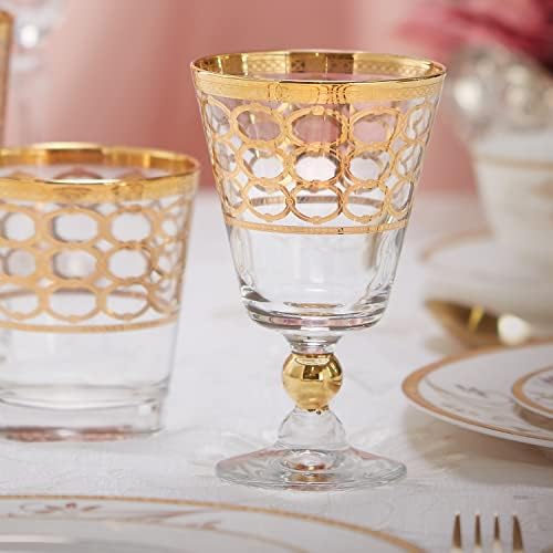 Presentes mundiais elegantes e modernos Crystal Infinity Gold Ring Glassware para festas e eventos de hospedagem - 9 onças. Goblet curta, conjunto de 4
