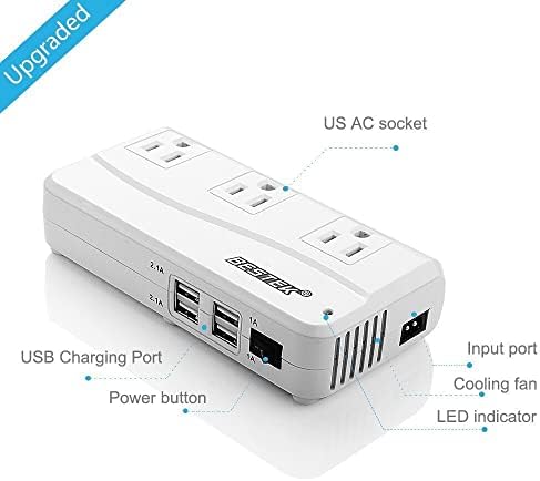 Inversor de energia de 200w de 200w, inversor de 12V a 110V, com adaptador de carro USB 4.2A 4 porta e montagem de carregador