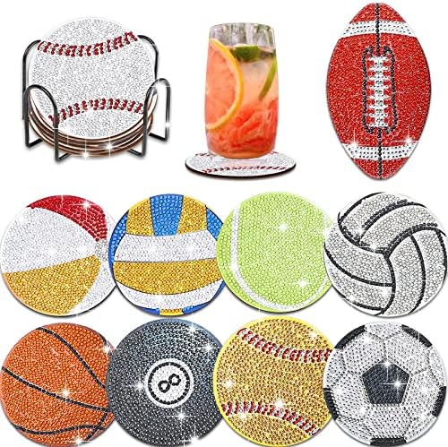 10 PCs Balls Shaped Diamond Painting Coasters Kits Diy Ball Football Ball Coasters de pintura de diamante com Balls Balls Diamond Painting Coasters para iniciantes adultos e infantis suprimentos artesanal presente