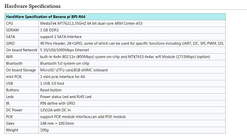BANANA PI R64 ROUTER/BPI ROUTOR DE BANCO ABRA/BANANA PI, 1,35 GHz de 64 bits Cortex-A53, embutido 4x4N 802.11n/Bluetooth 5.0 5.0