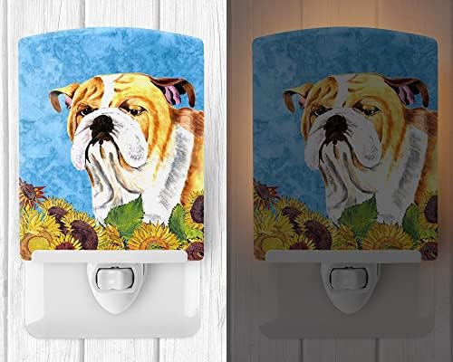 Tesouros de Caroline SC9064CNL Bulldog English in Summer Flowers Ceramic Night Light, Compact, Ul certificado, ideal para quarto, banheiro, viveiro, corredor, cozinha, cozinha,