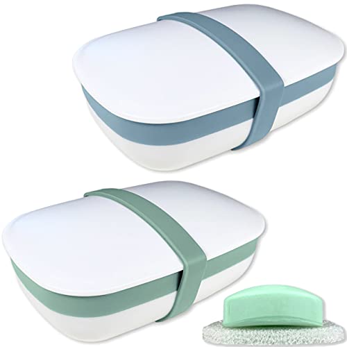 KIOSONA 2Pack Travel Soap Setors, Soap Bar Box Dish Belicer Case, com economia de esponja e banda, para academia, viagens