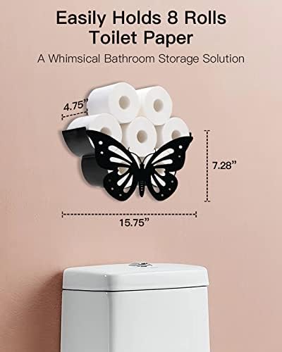 Butterfly Hanit Paper Selder Rack, Armazenamento engraçado de papel higiênico de montagem na parede para 8 rolos extras, prateleira de lençol de decoração da escultura de banheiro de arte de parede de metal