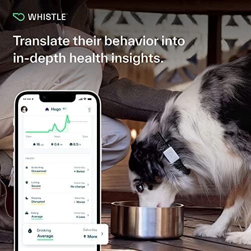 Whistle GPS + Health + Fitness - colarinho de cachorro inteligente, rastreador de GPS de cães à prova d'água, mais monitor de saúde e fitness, rastreador de animais 24/7, 2 baterias recarregáveis, interruptor, s/m
