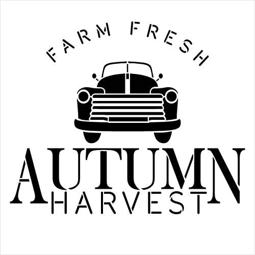 Fazenda Fresh Autumn Harvest Truck Stencil por Studior12 | Sinais de madeira | Palavra Arte Reutilizável | Apple de abóbora | Pintura de giz de mídia mista multimídia | Use para diário, DIY Home - Escolha o tamanho