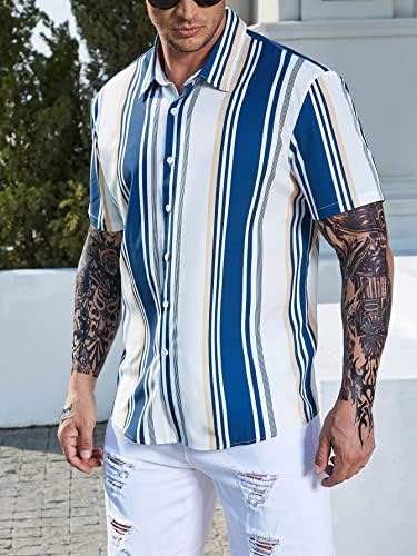 OyoAnge Men Grandes e altas camisas para homens casuais colorido colorido de colar de manga curta para baixo camisa da blusa