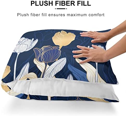 Capas de travesseiros corporais 20x54 polegadas Tulipas azuis douradas Cama decorativa de travesseiro de corpo grande protetor