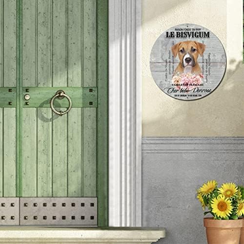 Funny Round Dog Metal Metal Placa Praga personalizada Nome do cão de estimação French Retro Wreath Sign Pet Dog Sinal