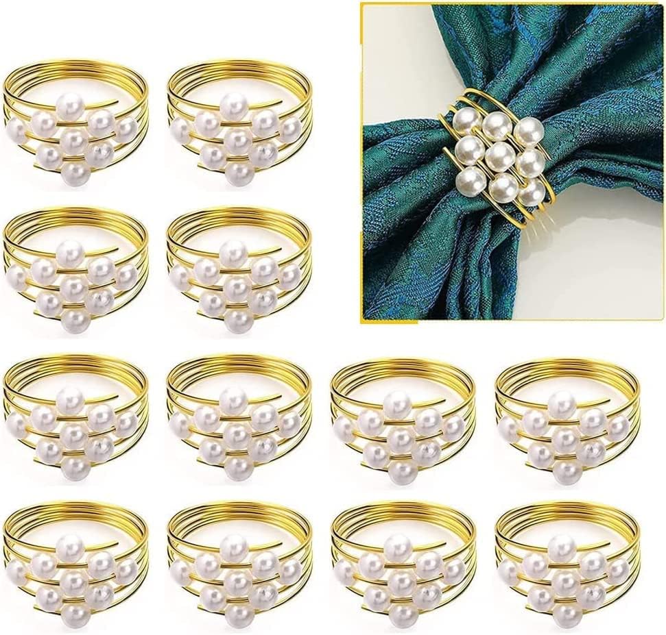 Lazycloud 12 anéis de ouro favores, anéis fivela para refeições, aniversário, aniversário, Natal, Ação de Graças, festa de configuração de mesa