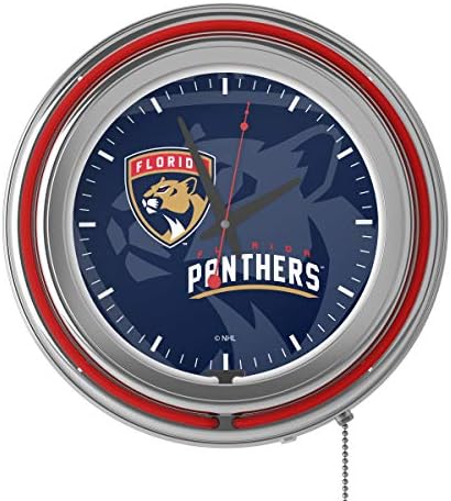 NHL Chrome Double Rating Neon Clock - Watermark - Florida Panthers